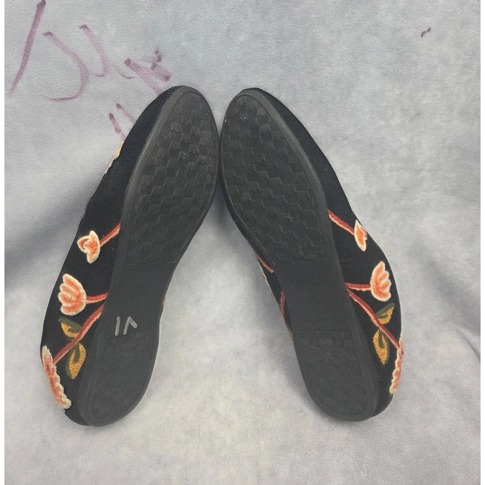 Birdies‎ Starling Black Velvet Floral Embroidered Loafers Shoes Womens 6 Donqun